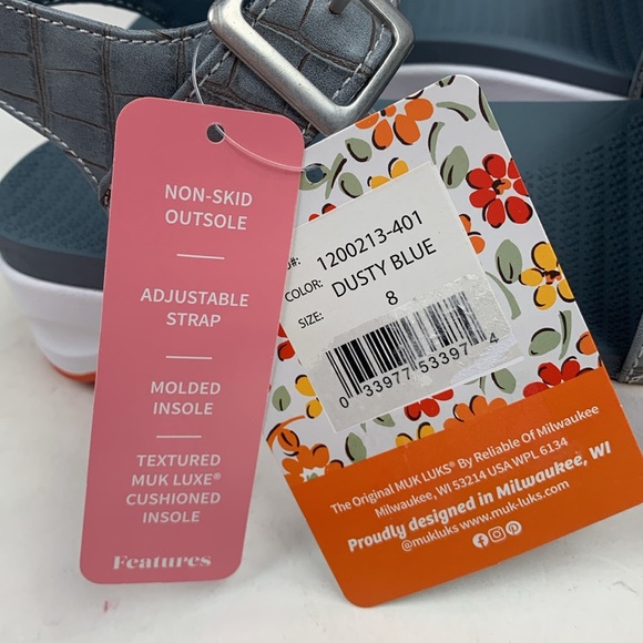 Muk Luks Dusty Blue Buckle Sandals Sz 8 Cushion Non Skid Adjustable Open toe NWT - Picture 7 of 14